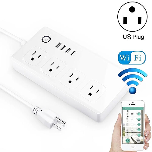 Wewoo Prise Connectée 4 ports USB + 4 x US Plug Jack télécommande WiFi Smart Power Socket Fonctionne avec Alexa et Google Home, AC 110-240 V, américaine