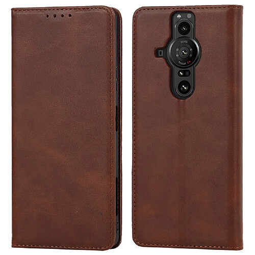 Etui en PU auto-absorbé avec support marron foncé pour Sony Xperia Pro-I