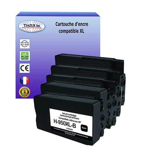 5 Cartouches compatibles avec HP OfficeJet Pro 8625, 8630, 8640, 8660 remplace HP 950XL, HP 951XL (Noire+Couleur)- T3AZUR