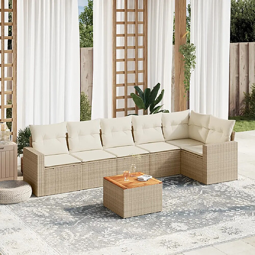 vidaXL Salon de jardin avec coussins 7 pcs beige résine tressée