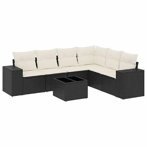 Maison Chic Salon de jardin 7 pcs avec coussins | Ensemble de Table et chaises | Mobilier d'Extérieur noir résine tressée -GKD63224