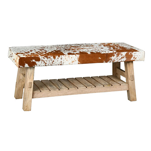 Aubry Gaspard Banc avec étagère en bois recyclé et peau de vache.