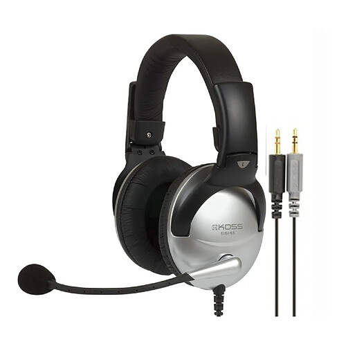 Casque d'Ecoute Supra-Auriculaire avec Microphone Antibruit 2x Jack 3,5mm, Gamer, , Noir/Argent, KOSS, SB45