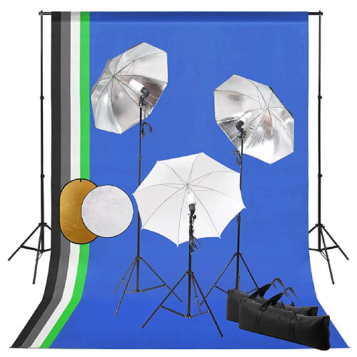 vidaXL Kit de studio photo avec lampes toile de fond et réflecteur