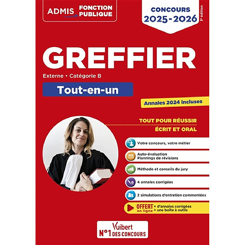 Greffier : externe, catégorie B : tout-en-un, concours 2025-2026 · Occasion