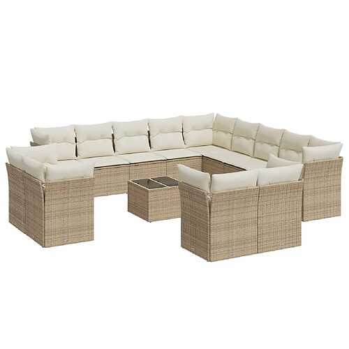 Maison Chic Salon de jardin avec coussins 14 pcs | Ensemble de Table et chaises | Mobilier d'Extérieur beige résine tressée -GKD67371