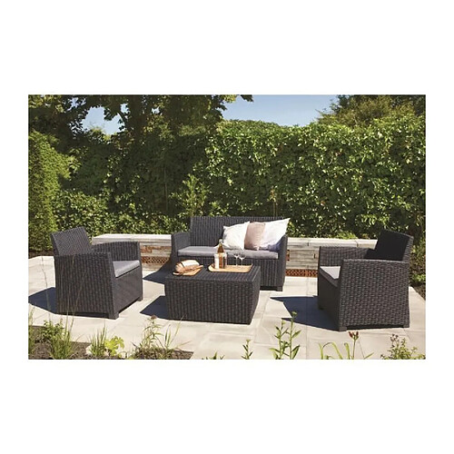 Allibert-Jardin ALLIBERT Salon de jardin CORONA 4 places imitation resine tressee - Gris