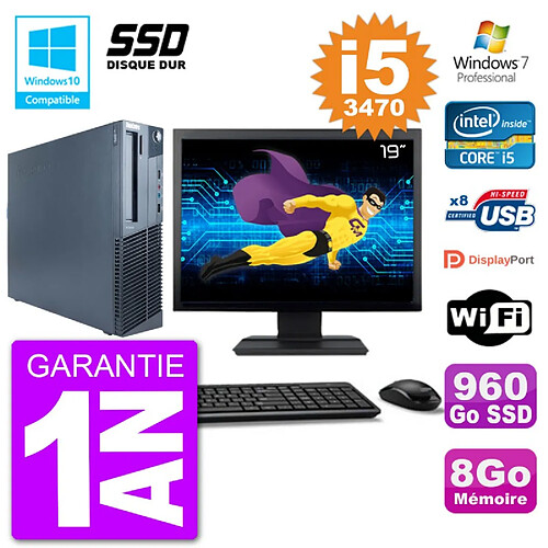 PC Lenovo M82 SFF Ecran 19" i5-3470 RAM 8Go SSD 960Go Graveur DVD Wifi W7 · Occasion