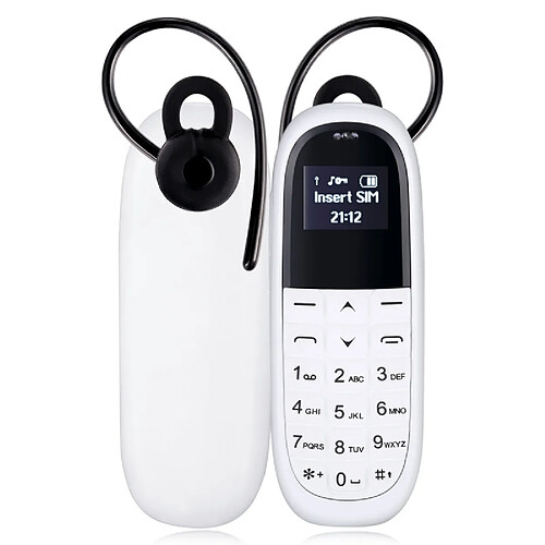 Wewoo Mini Telephone portable blanc Mini Téléphone Mobile, Clavier Anglais, Mains Libres Bluetooth Dialer Headphone, MTK6261DA, Anti-Perdu, SIM Unique, Réseau: 2G