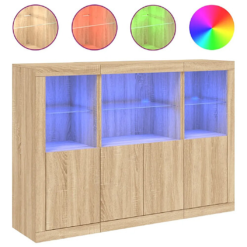 Maison Chic Lot de 3 Commode Buffet - Meuble de rangements avec lumières LED chêne sonoma bois d'ingénierie -GKD38558