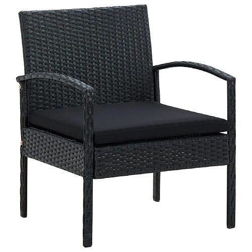 vidaXL Chaise de jardin avec coussin Résine tressée Noir