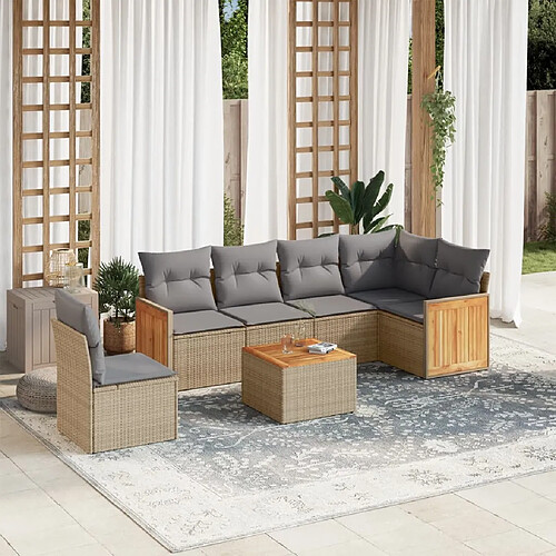 vidaXL Salon de jardin avec coussins 7 pcs beige résine tressée