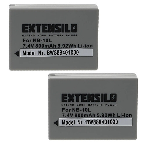 Vhbw EXTENSILO 2x Batteries remplacement pour Canon NB-10L pour appareil photo, reflex numérique (800mAh, 7,4V, Li-ion)