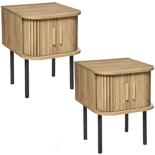 Toilinux Lot de 2 Tables de chevet 2 portes Colva - Beige