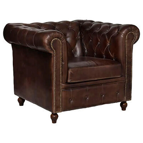 Pegane Fauteuil en cuir coloris marron - Longueur 93 x Profondeur 84 x Hauteur 74 cm