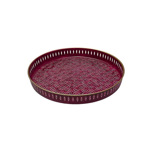 Bazardeluxe Plateau en métal Jali 45 cm lie de vin.