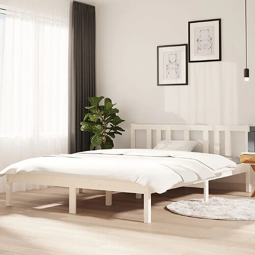 Maison Chic Lit adulte - Lit simple Cadre de lit,Structure du lit Contemporain Blanc Bois massif 140x200 cm -MN51798