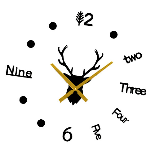 Deer Head 3D DIY Horloge Murale Montres Autocollant Ensemble Noir Facile à Coller Créatif