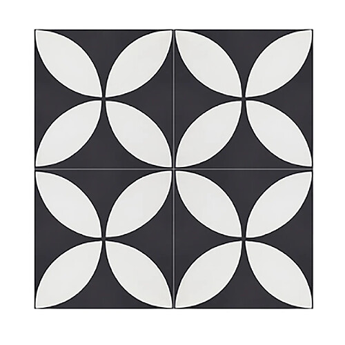 Pegane Boite de 24 Carreaux de ciment véritable 0,96m2 / Carreaux de ciment artisanaux pour sol et mur coloris noir/blanc - l.20 x L.20cm