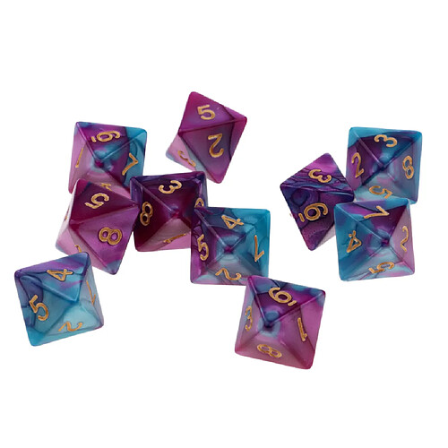 10pcs multi-faces dés polyèdre dés D8 pour D u0026 D table de jeu TRPG violet + bleu