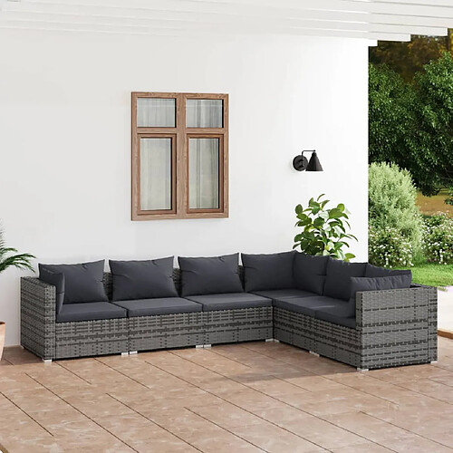 vidaXL Salon de jardin 6 pcs avec coussins Résine tressée Gris