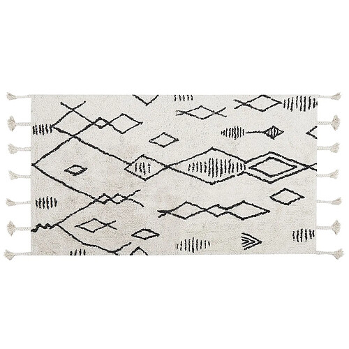 Beliani Tapis en coton blanc et noir 80 x 150 cm KEBIR