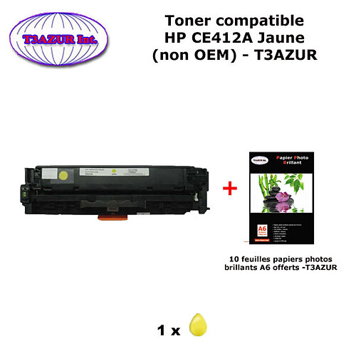 Toner générique HP CE412A,HP 305X pour HP LaserJet Pro 400 MFP M475, M351, M375, M451 Jaune+10f papiers photos A6 -T3AZUR