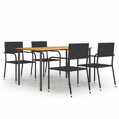 Salle à manger de jardin 5 pcs,Table et chaise à dîner Résine tressée Noir -MN26643