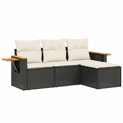 Maison Chic Salon de jardin 4 pcs avec coussins | Ensemble de Table et chaises | Mobilier d'Extérieur noir résine tressée -GKD41488