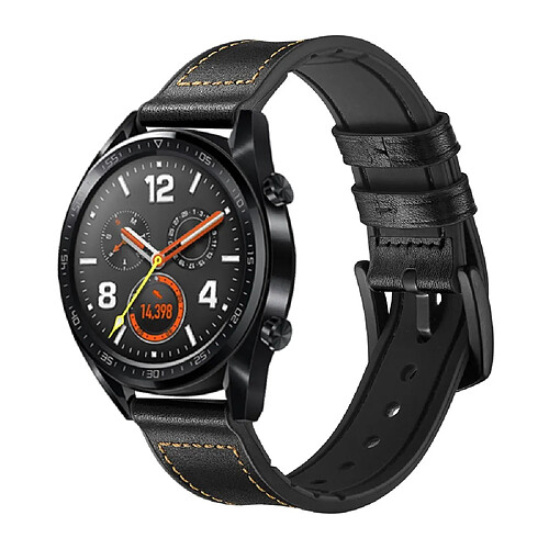 Bracelet en cuir véritable 22mm noir pour votre Huawei Watch GT 2/1/Honor Magic