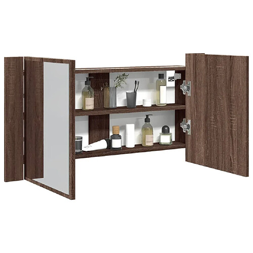 vidaXL Armoire à miroir à LED de bain chêne marron 90x12x45 cm