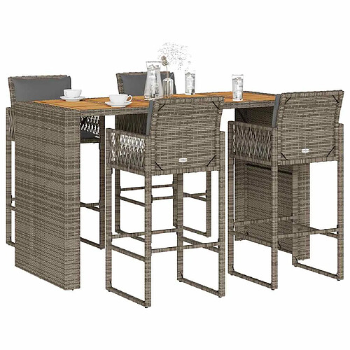 vidaXL Ensemble de bar de jardin 5 pcs avec coussins gris poly rotin