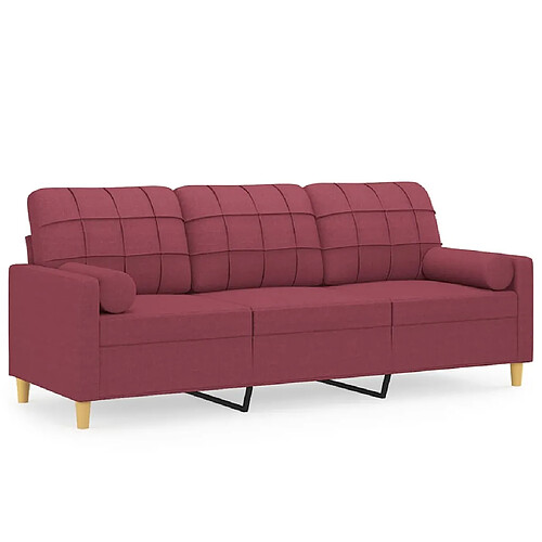 Maison Chic Canapé 3 places avec oreillers,Sofa de Salon,Canapé droit décoratifs bordeaux 180 cm tissu -GKD657699