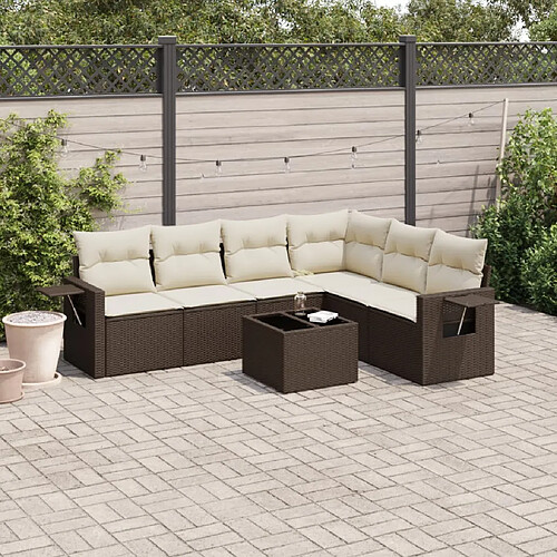 vidaXL Salon de jardin avec coussins 7 pcs marron résine tressée