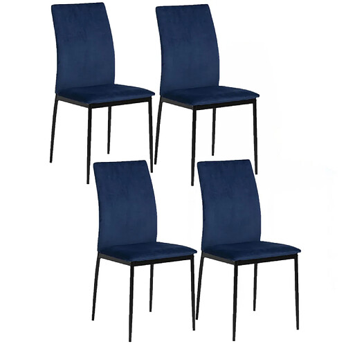 Toilinux Lot de 4 Chaises de salle à manger en tissu et métal - Bleu