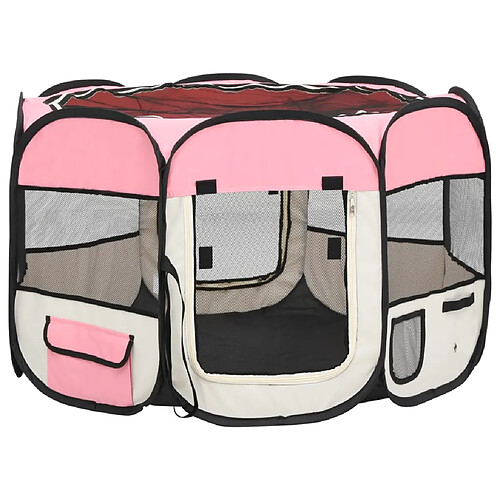 Helloshop26 Parc pour chiens pliable avec sac de transport rose 90 x 90 x 58 cm 02_0001735