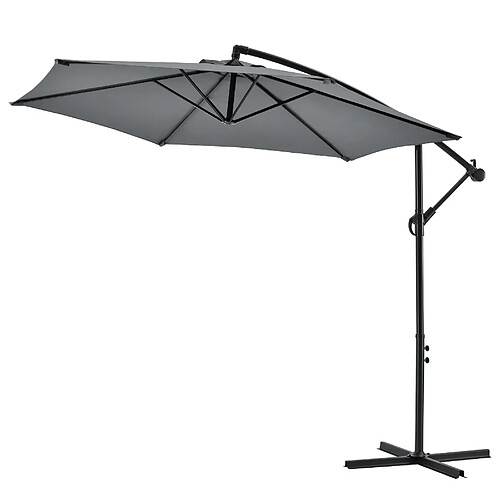 Parasol Déporté Hexagonal avec Manivelle Inclinable Robuste Toile Imperméable Protection UV Polyester Acier Diamètre 270 cm Gris [casa.pro]