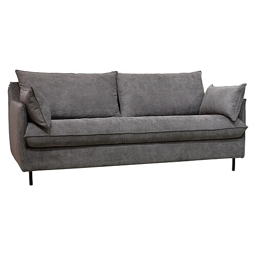 Pegane Canapé-lit 3 places en pin et velours gris - Longueur 192 x Hauteur 87 x Profondeur 98 cm