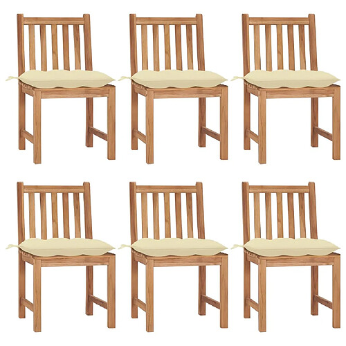 vidaXL Chaises de jardin lot de 6 avec coussins Bois de teck massif