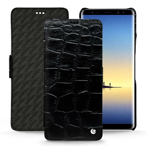 Housse cuir Samsung Galaxy Note8 - Rabat horizontal - Crocodile nero ( Noir / Black) - NOREVE