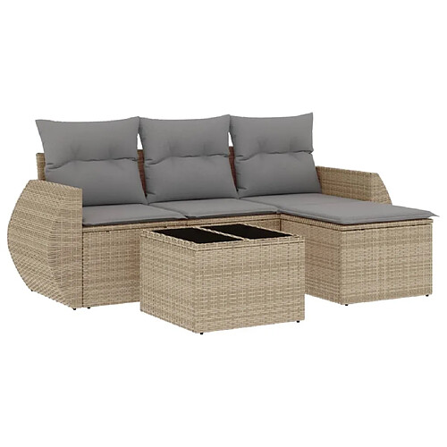 Maison Chic Salon de jardin avec coussins 5 pcs | Ensemble de Table et chaises | Mobilier d'Extérieur beige résine tressée -GKD10483