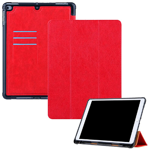 Etui en PU avec support tripliure et porte-stylo rouge pour votre Apple iPad 9.7 pouces (2018)/(2017)/Air 2/Air (2013)