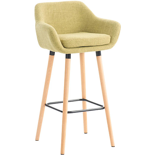 Decoshop26 Tabouret de bar lounge x1 design scandinave assise en tissu vert clair pieds en bois repose-pieds en métal 10_0004927