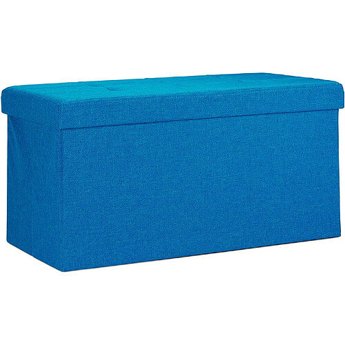 Helloshop26 Tabouret banquette pouf de rangement pliant coffre repose-pieds 76 cm lin bleu 13_0002337_2