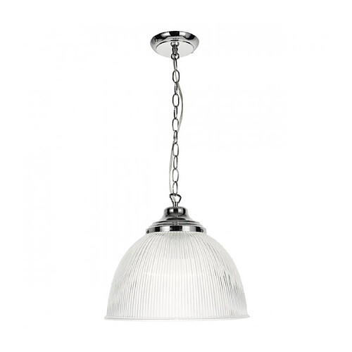 Luminaire Center Suspension Nahla Chrome poli,verre côtelé 1 ampoule 27cm