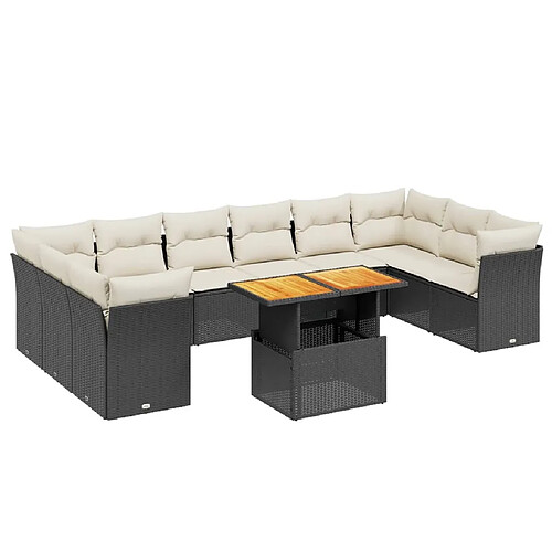 Maison Chic Salon de jardin 11 pcs avec coussins, Ensemble Tables et chaises d'extérieur noir résine tressée -GKD911656