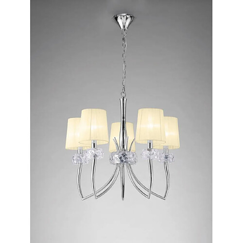 Luminaire Center Suspension Loewe 5 Ampoules E14, chrome poli avec Abat jour blancs