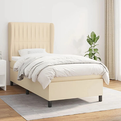 vidaXL Sommier à lattes de lit et matelas Crème 90x190 cm Tissu