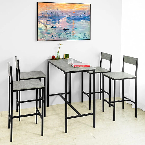 SoBuy OGT14-HG Set de Table Haute + 4 Chaises de Bar Ensemble Table de Bar + 4 Tabourets de Bar avec Repose-Pieds