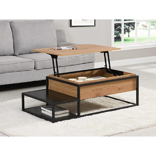 Vente-Unique Table basse avec plateau relevable - MDF et Métal - Naturel et noir - LUTESA